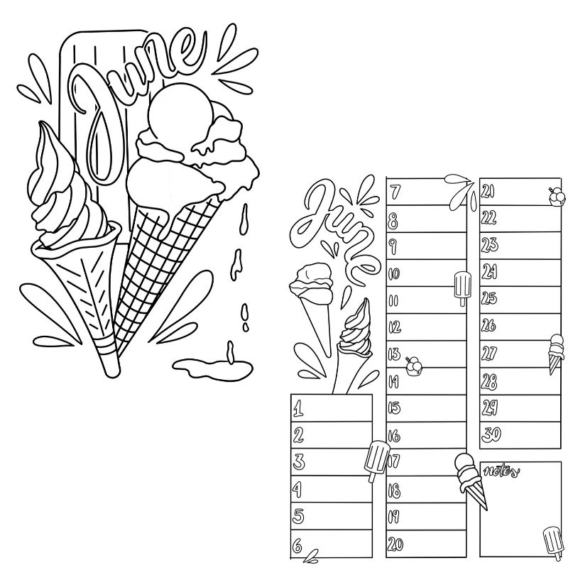  Ice Cream June Monthly Cover And Overview Printable Bullet 