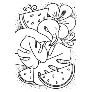 Tropical Flamingo Watermelon Free Colouring Page