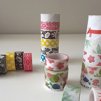 Washi Tape DIY Storage Toilet Paper Rolls. Step 3: decorate rolls with washi tape