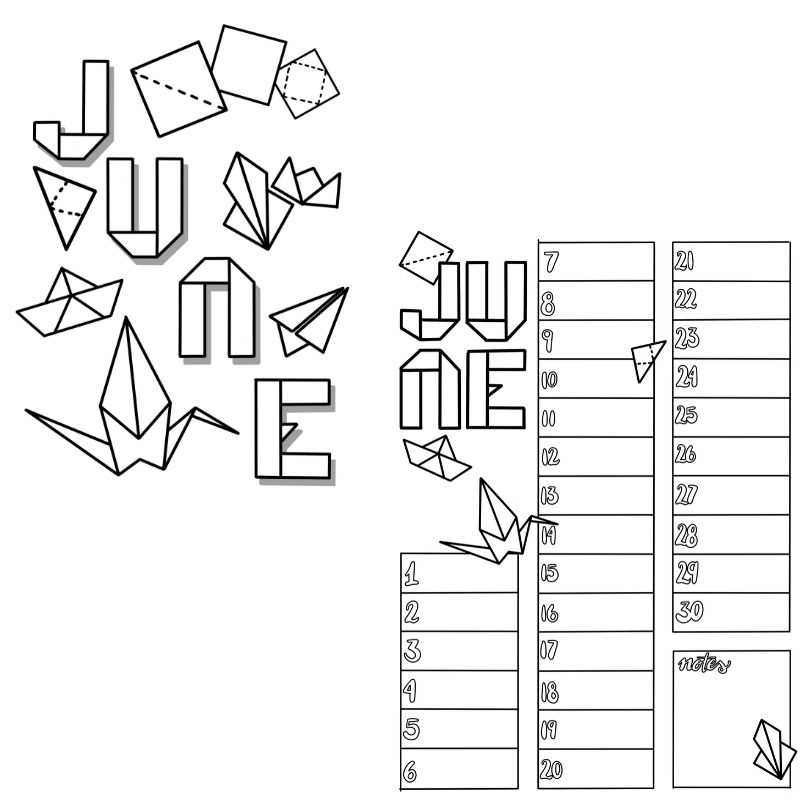 Origami Printable Bullet Journal Planner Monthly Spread Lorelsberg