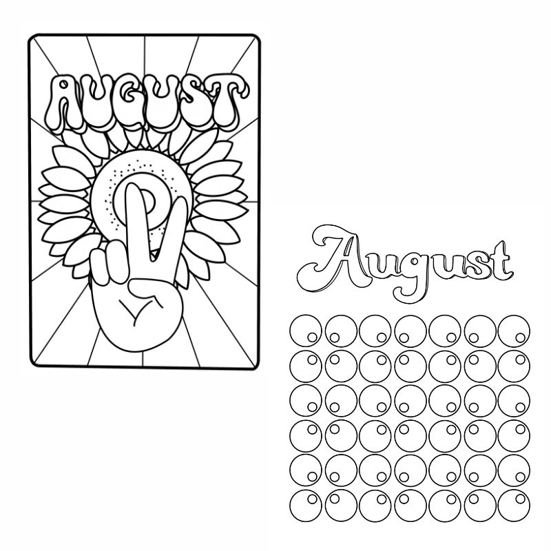70s Theme August Printable Bullet Journal Planner Monthly Spread 