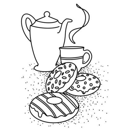 donuts and tea free colouring page